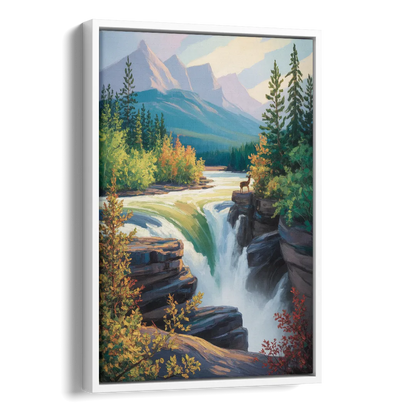 Athabasca Falls Majesty Side - White Canvas Wall Art