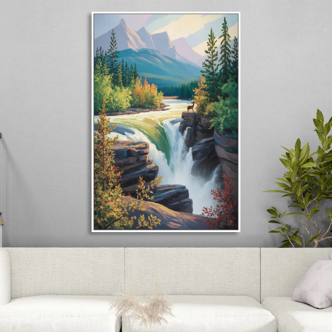 Athabasca Falls Majesty Sitting Room - White Canvas Wall Art