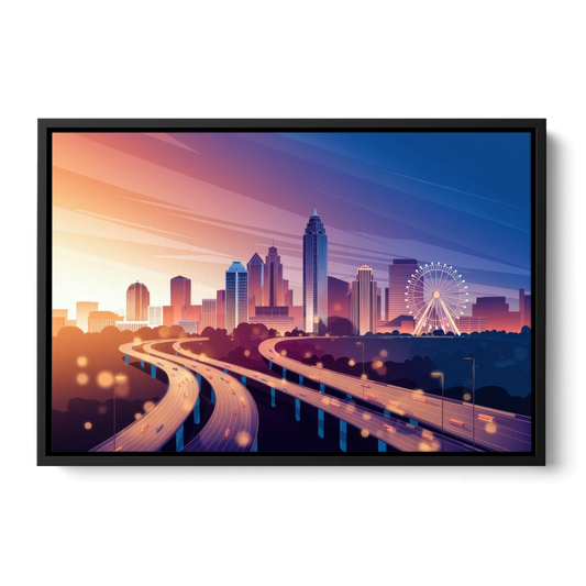 Atlanta Aerial City View - Black Framed Canvas Wall Art - Front