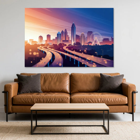 Atlanta Aerial City View - Canvas Wall Art - Sofa - 60x40