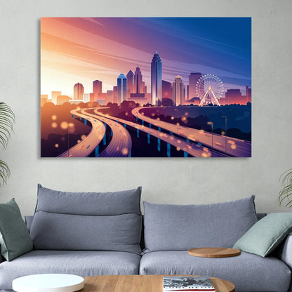 Atlanta Aerial City View Sitting Room - Canvas Wall Art