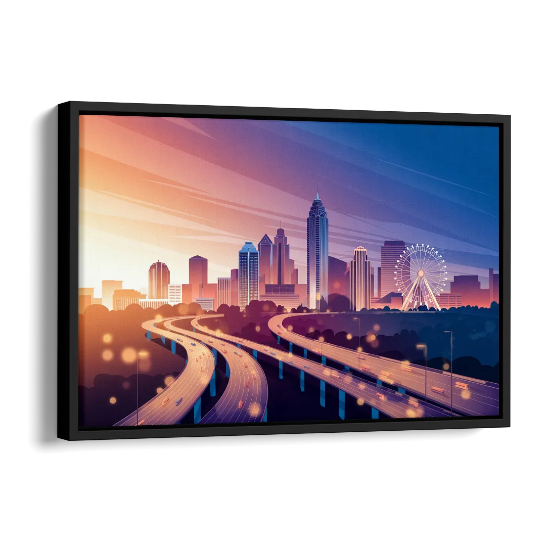 Atlanta Aerial City View Side - Black Canvas Wall Art