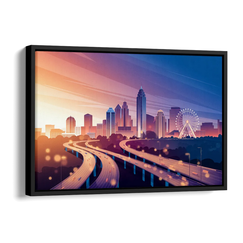 Atlanta Aerial City View Side - Black Canvas Wall Art