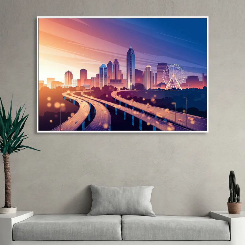 Atlanta Aerial City View Sitting Room - White Canvas Wall Art