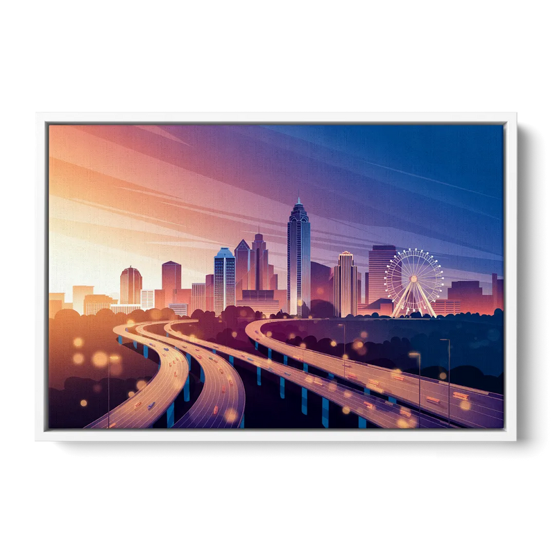 Atlanta Aerial City View Front - White Canvas Wall Art