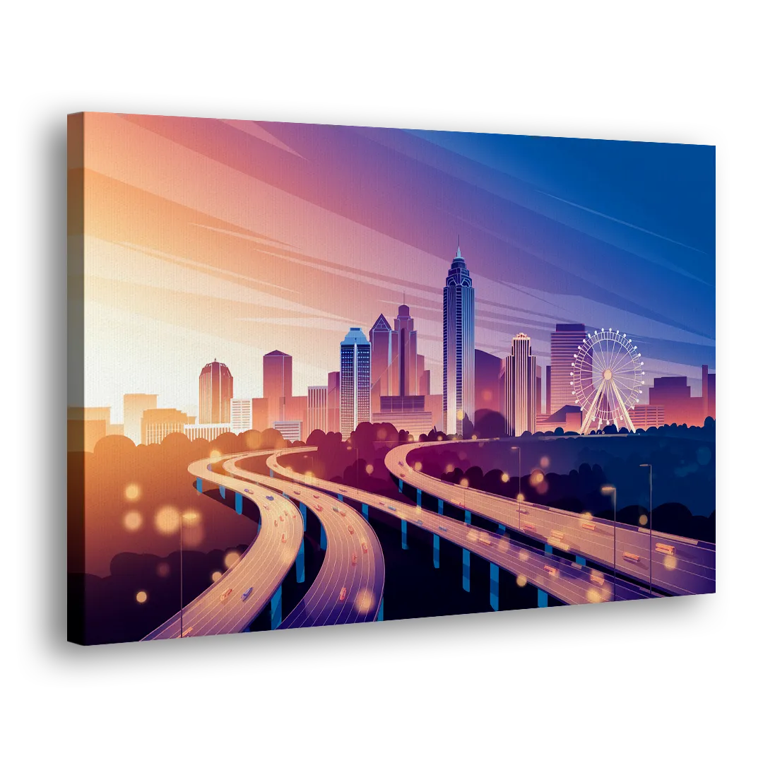 Atlanta Aerial City View Side - Canvas Wall Art