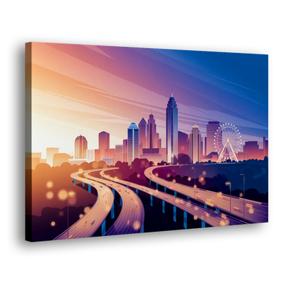 Atlanta Aerial City View Side - Canvas Wall Art