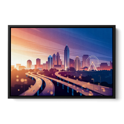 Atlanta Aerial City View Front - Black Canvas Wall Art