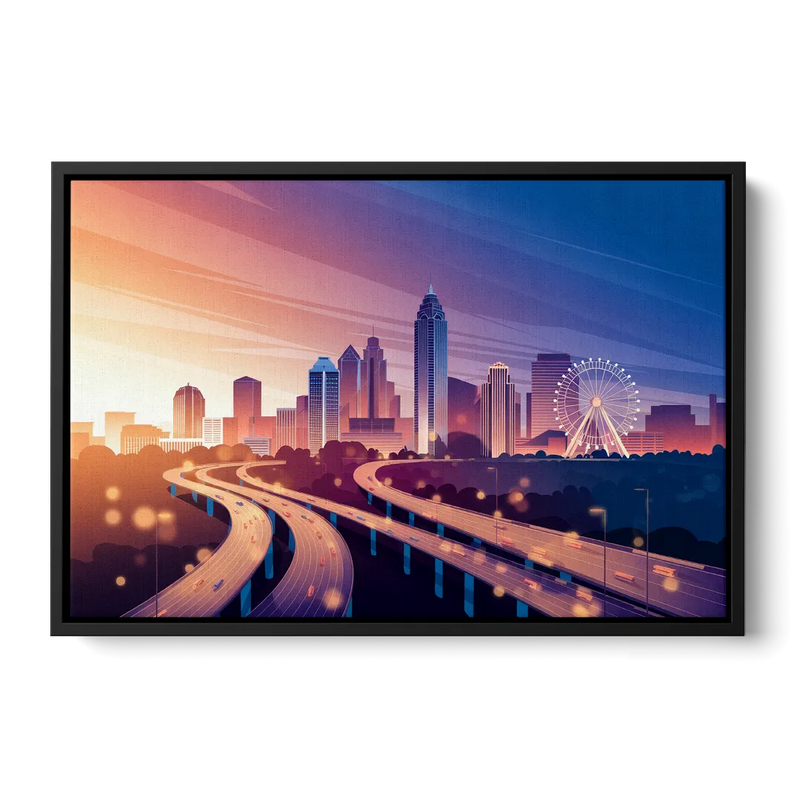 Atlanta Aerial City View Front - Black Canvas Wall Art
