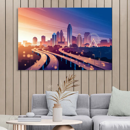Atlanta Aerial City View Living Room - Canvas Wall Art