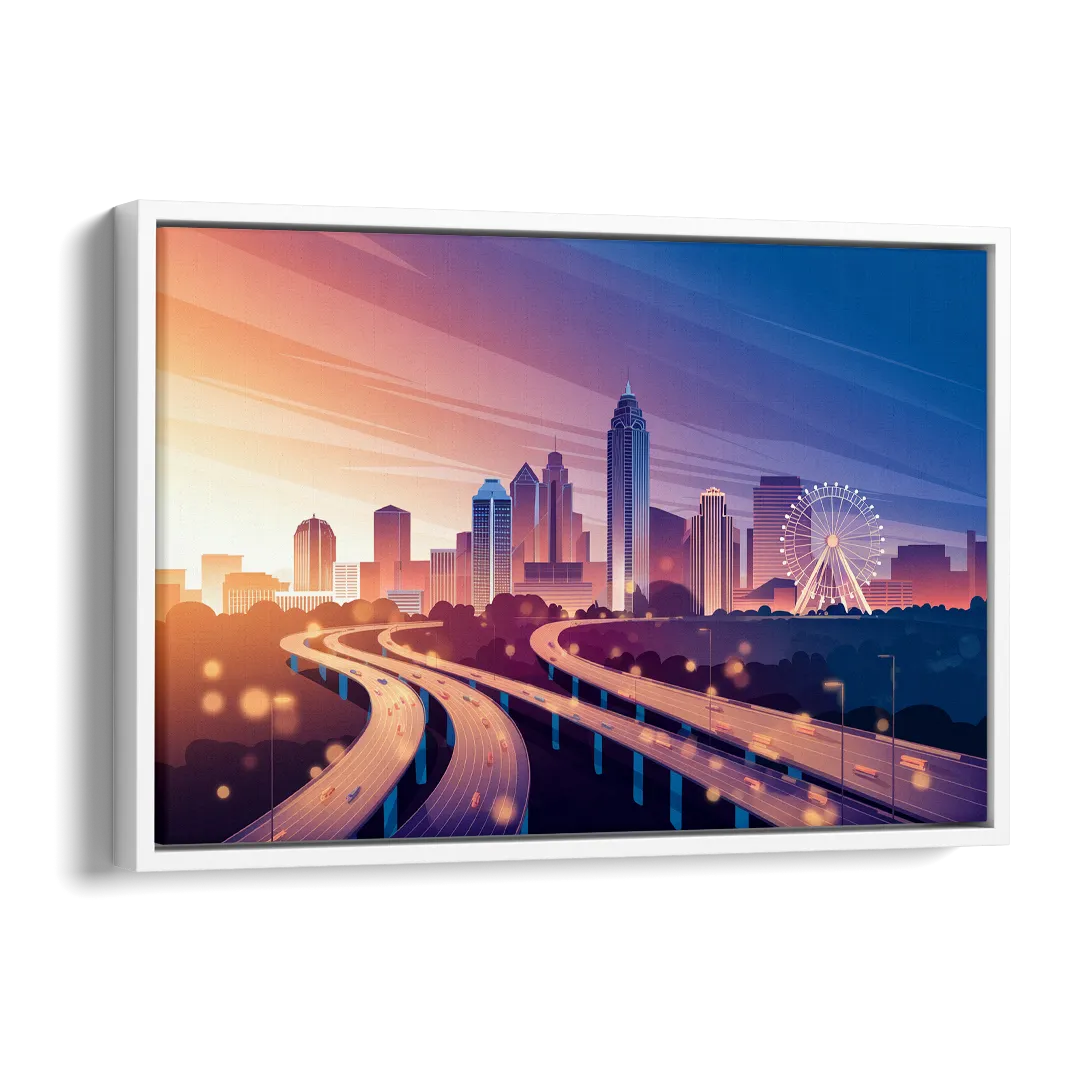 Atlanta Aerial City View Side - White Canvas Wall Art