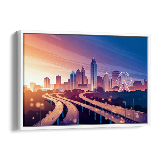 Atlanta Aerial City View Side - White Canvas Wall Art