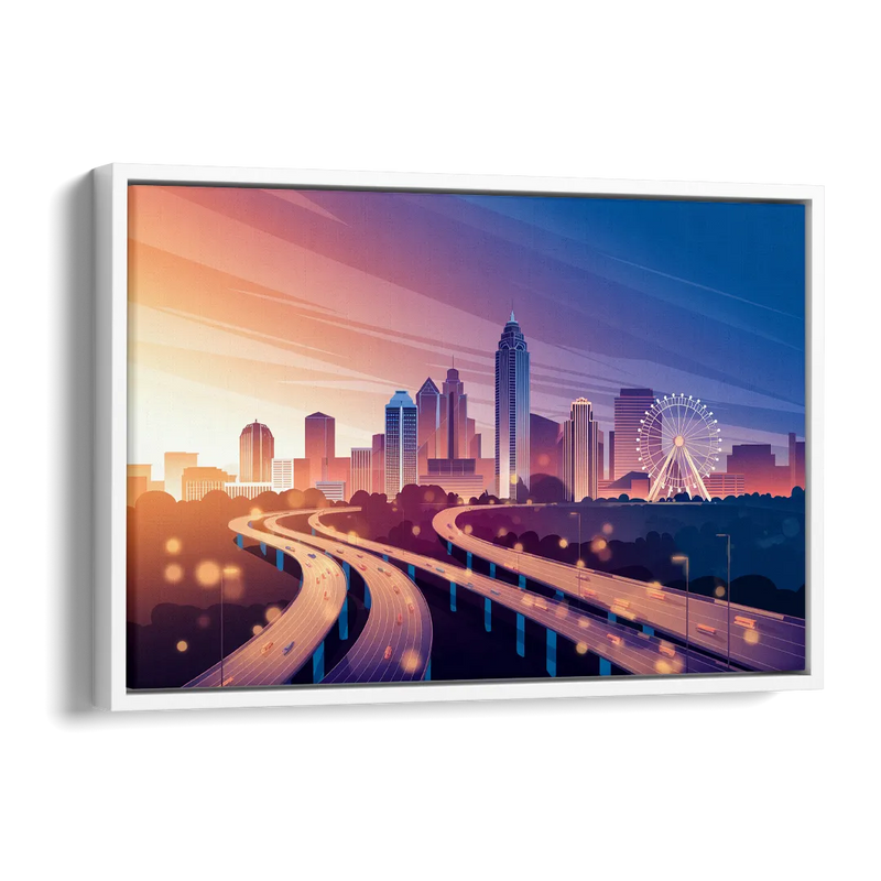Atlanta Aerial City View Side - White Canvas Wall Art