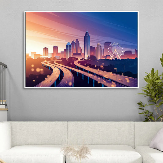 Atlanta Aerial City View Living Room - White Canvas Wall Art