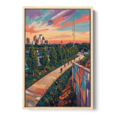 Atlanta Beltline Artwork - Oak Framed Canvas Wall Art - Front