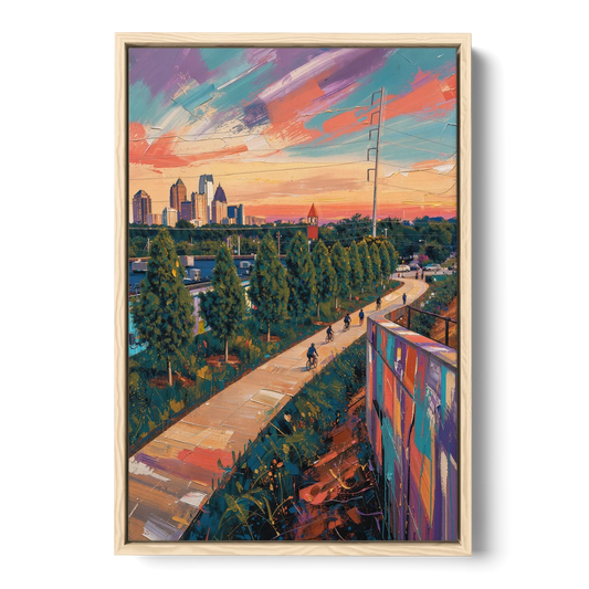 Atlanta Beltline Artwork - Oak Framed Canvas Wall Art - Front