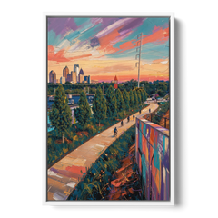Atlanta Beltline Artwork - White Framed Canvas Wall Art - Front