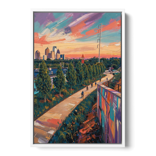 Atlanta Beltline Artwork - White Framed Canvas Wall Art - Front