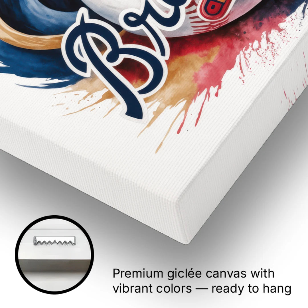 Atlanta Braves Abstract Watercolor Artwork with Iconic Motifs - Canvas Wall Art - Gallery Wrap Corner