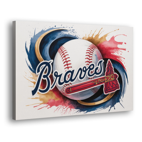 Atlanta Braves Abstract Watercolor Artwork with Iconic Motifs - Canvas Wall Art - Side