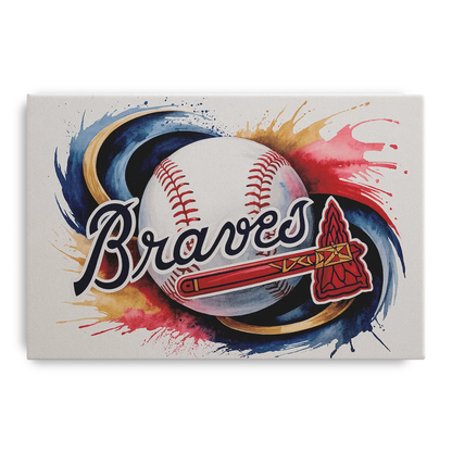 Atlanta Braves Abstract Watercolor Artwork with Iconic Motifs - Canvas Wall Art