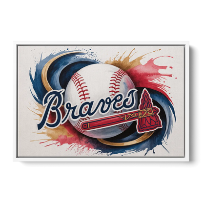 Atlanta Braves Abstract Watercolor Artwork with Iconic Motifs - White Frame Canvas