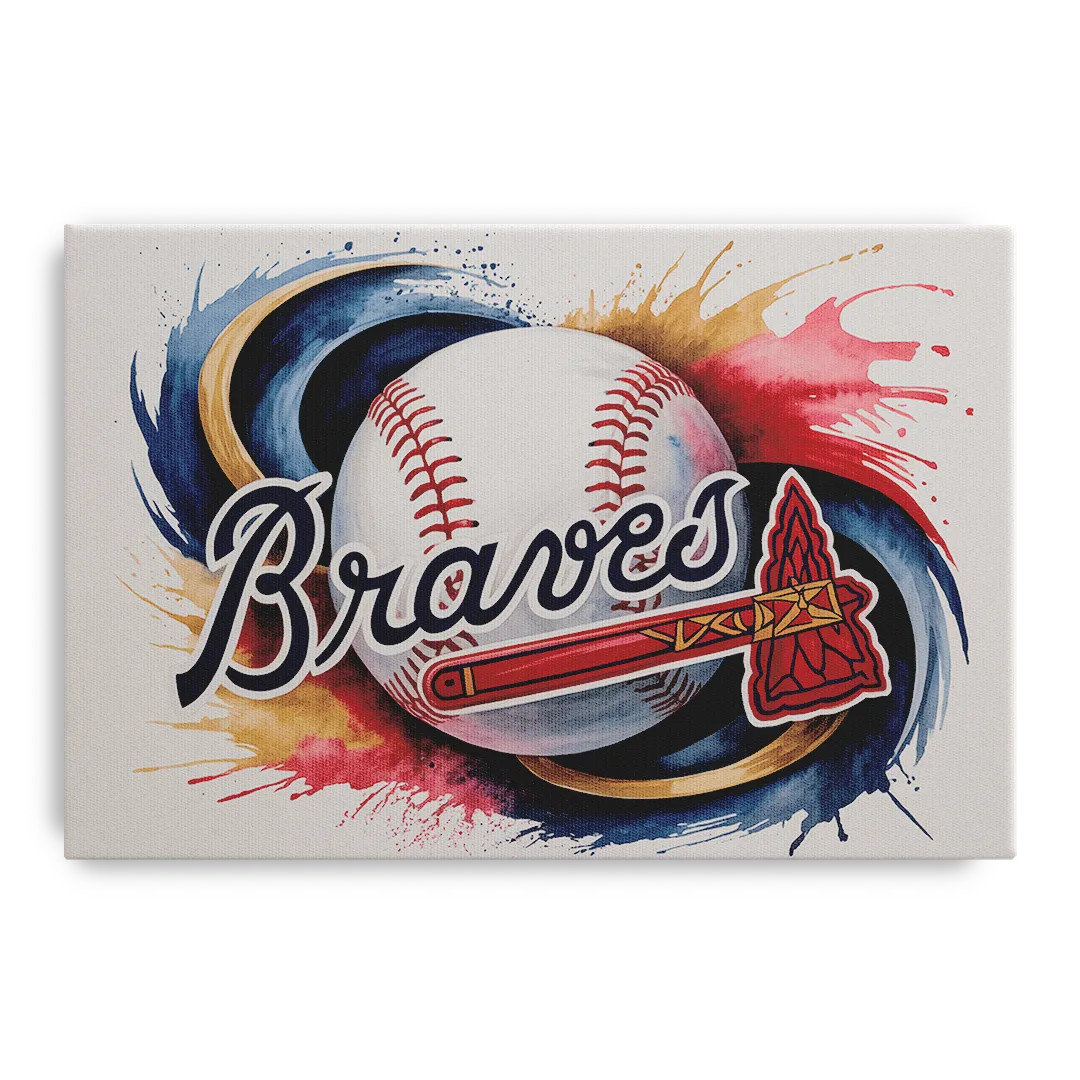 Atlanta Braves Abstract Watercolor Artwork with Iconic Motifs Front - Canvas Wall Art
