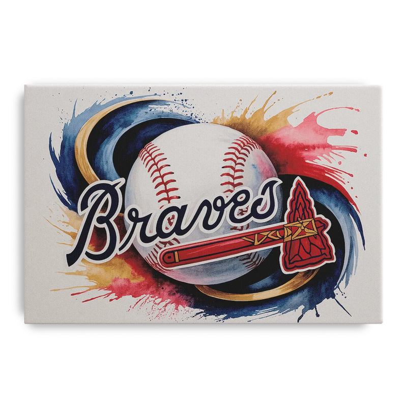 Atlanta Braves Abstract Watercolor Artwork with Iconic Motifs Front - Canvas Wall Art