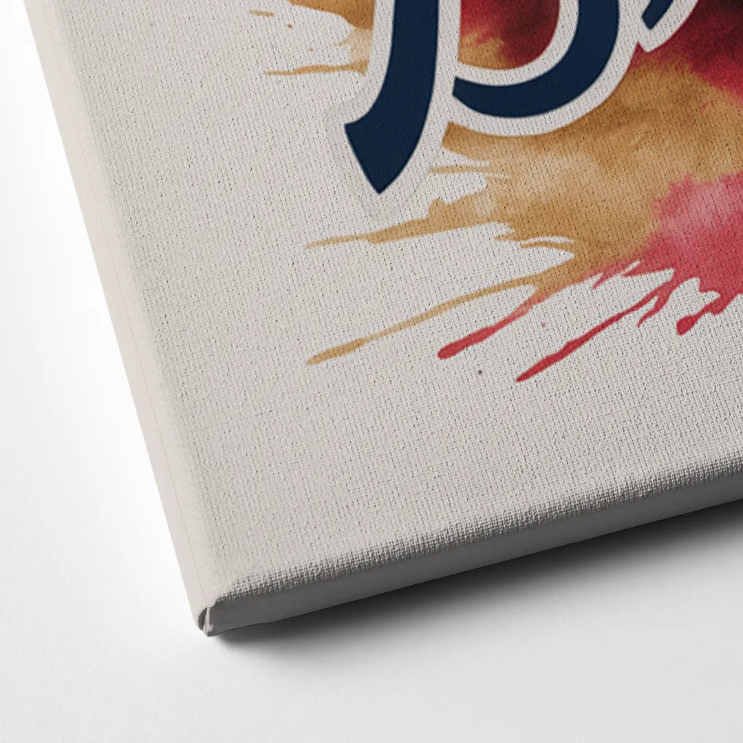 Atlanta Braves Abstract Watercolor Artwork with Iconic Motifs Canvas Close Up