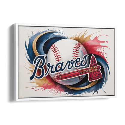 Atlanta Braves Abstract Watercolor Artwork with Iconic Motifs Side - White Canvas Wall Art