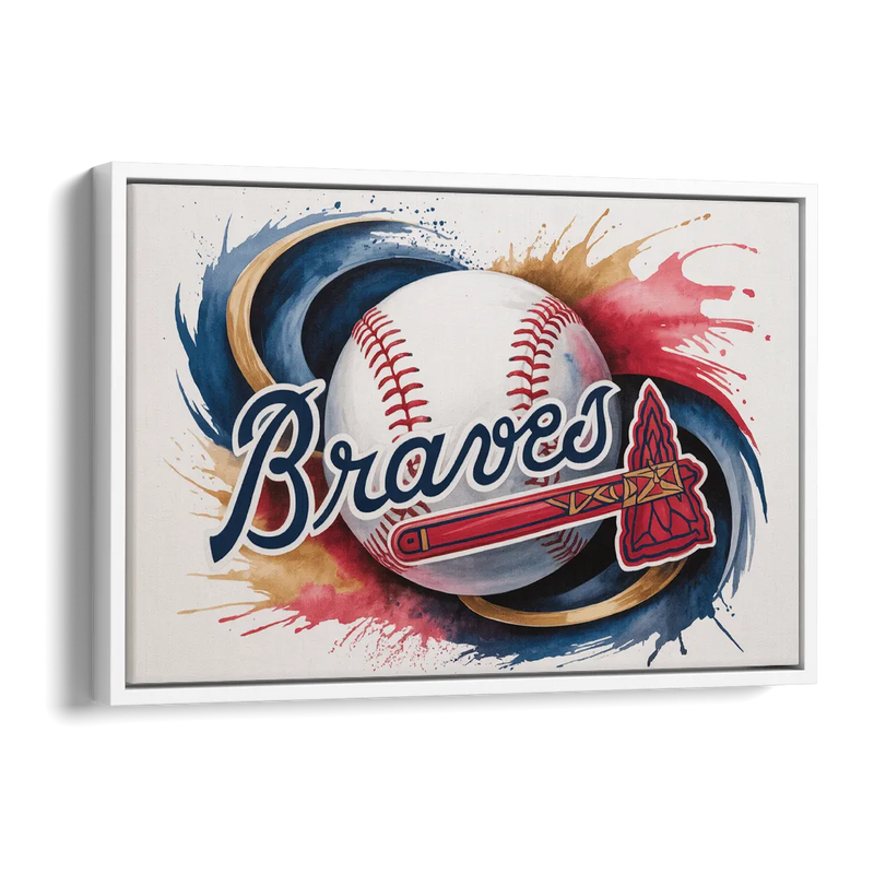 Atlanta Braves Abstract Watercolor Artwork with Iconic Motifs Side - White Canvas Wall Art