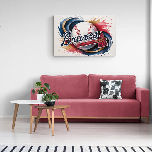Atlanta Braves Abstract Watercolor Artwork with Iconic Motifs - Canvas Wall Art Living Room