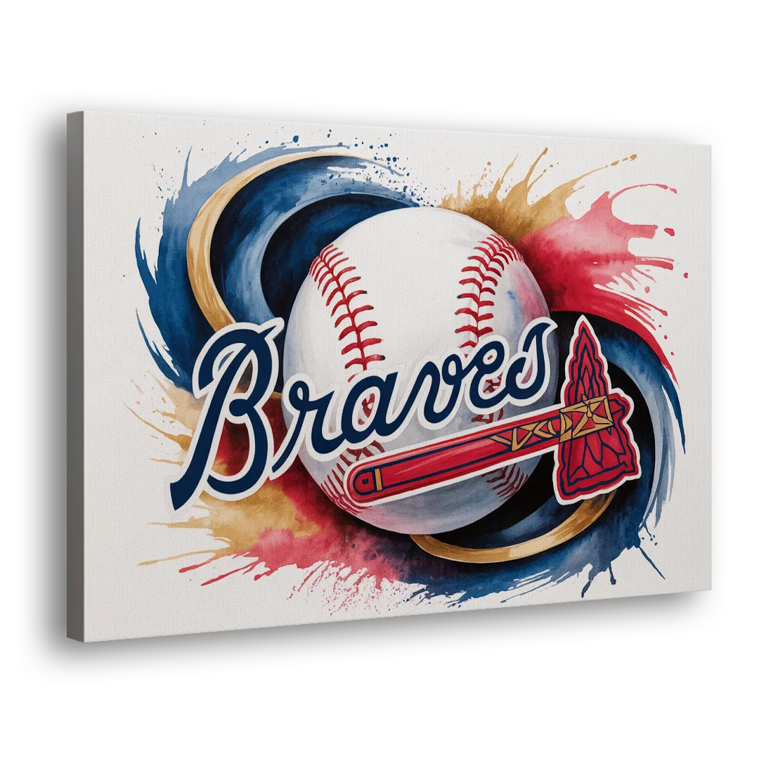 Atlanta Braves Abstract Watercolor Artwork with Iconic Motifs Side - Canvas Wall Art