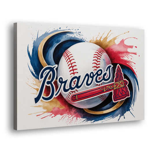 Atlanta Braves Abstract Watercolor Artwork with Iconic Motifs Side - Canvas Wall Art