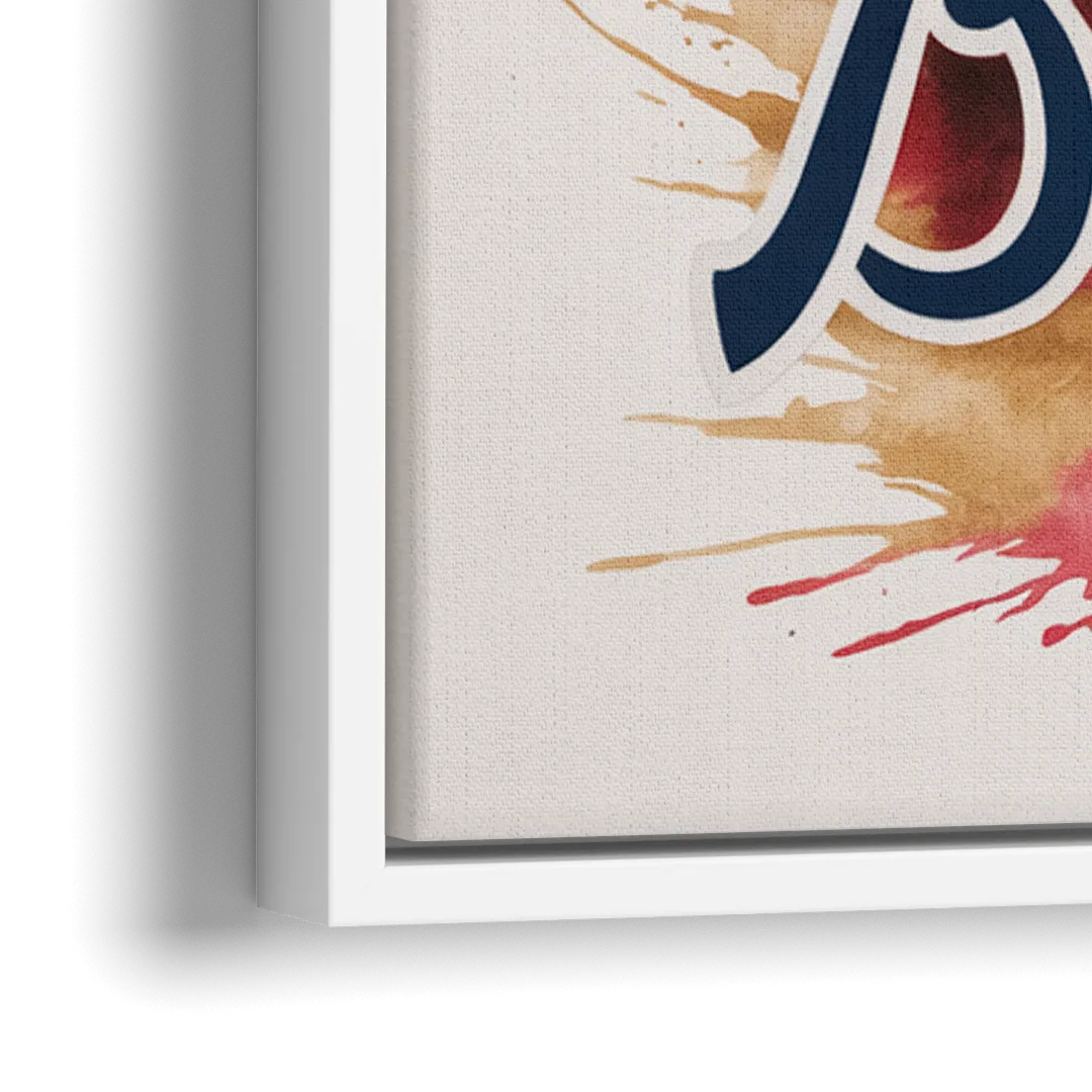 Atlanta Braves Abstract Watercolor Artwork with Iconic Motifs - Close-Up White Frame Canvas