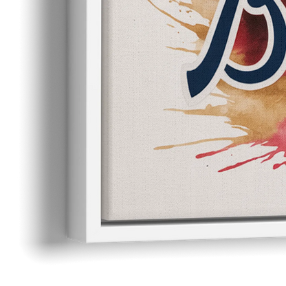 Atlanta Braves Abstract Watercolor Artwork with Iconic Motifs - Close-Up White Frame Canvas