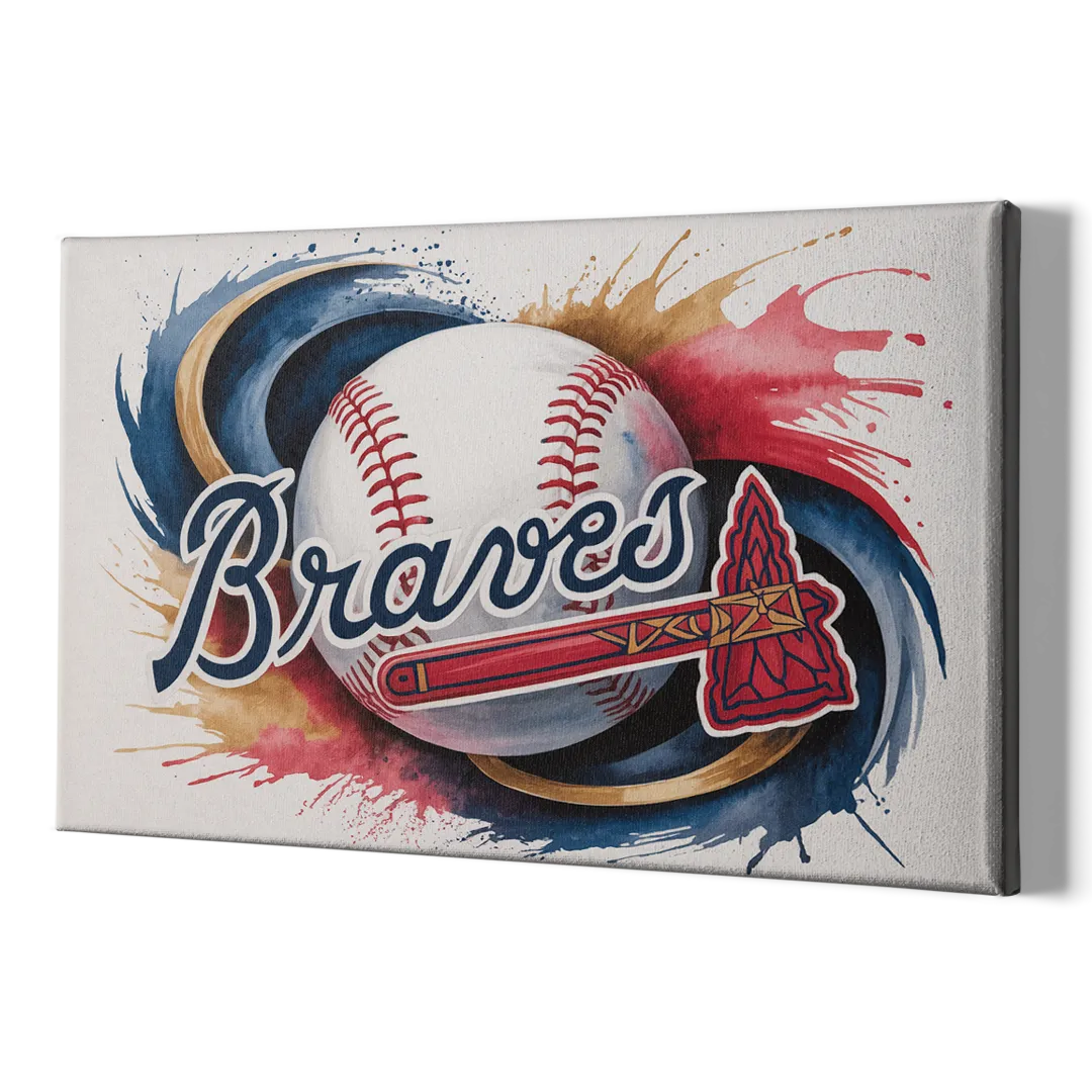 Atlanta Braves Abstract Watercolor Artwork with Iconic Motifs - Canvas Print Art Sides