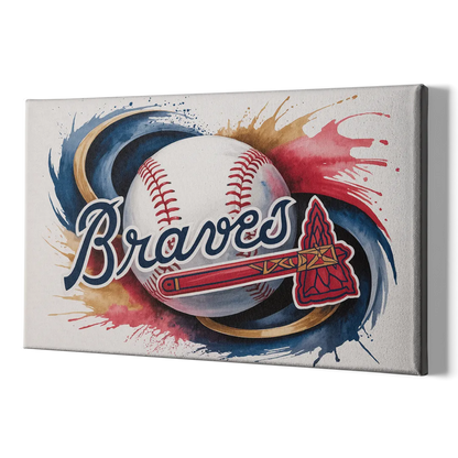 Atlanta Braves Abstract Watercolor Artwork with Iconic Motifs - Canvas Print Art Sides