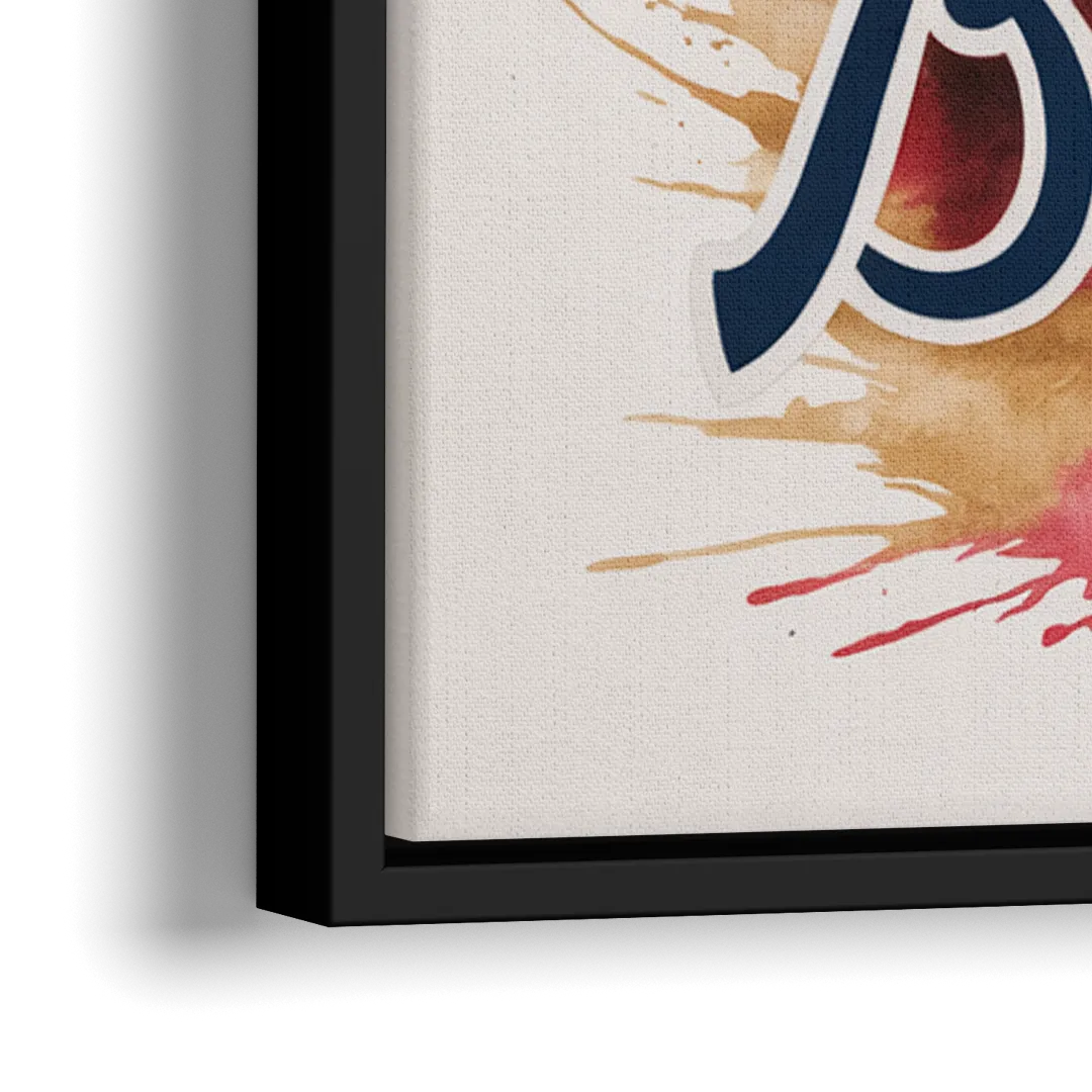 Atlanta Braves Abstract Watercolor Artwork with Iconic Motifs - Close-Up Black Frame Canvas