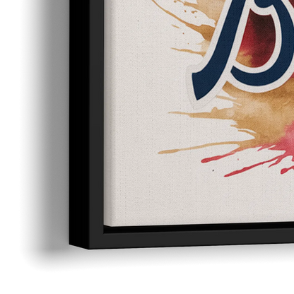 Atlanta Braves Abstract Watercolor Artwork with Iconic Motifs - Close-Up Black Frame Canvas