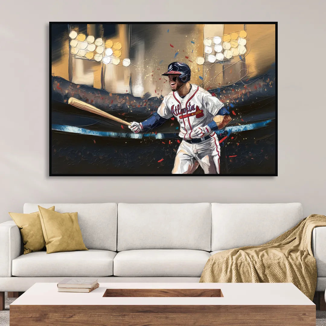 Atlanta Braves World Series Celebration Living Room - Black Canvas Wall Art