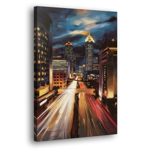 Atlanta Cityscape at Night - Canvas Wall Art - Side