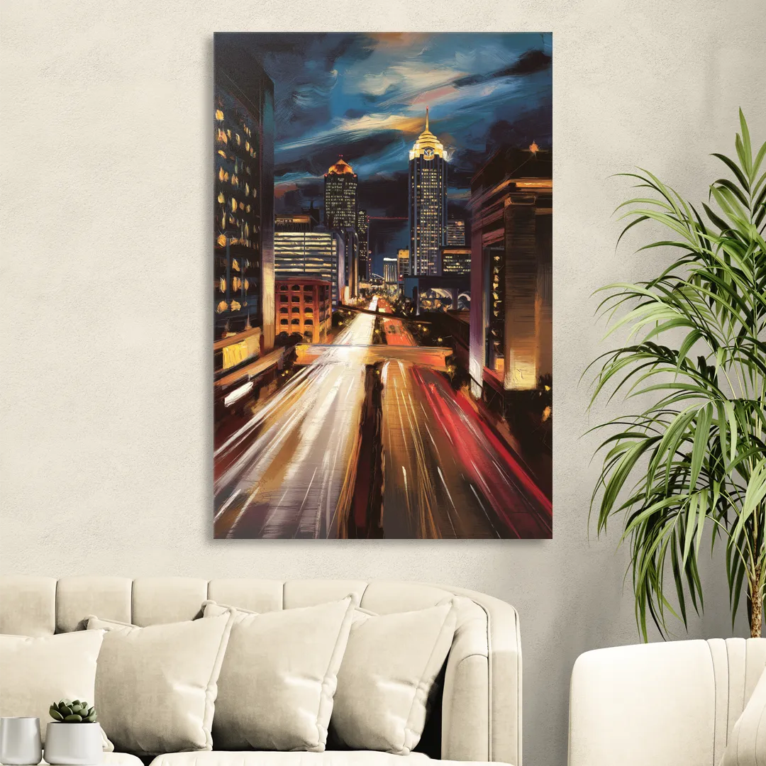 Atlanta Cityscape at Night Sitting Room - Canvas Wall Art