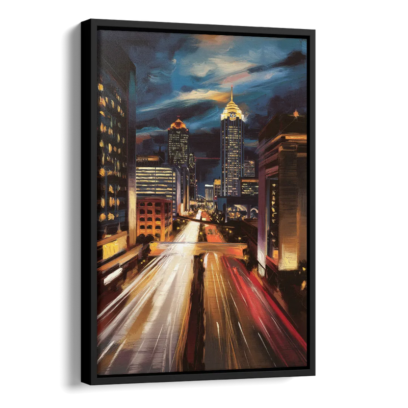 Atlanta Cityscape at Night Side - Black Canvas Wall Art