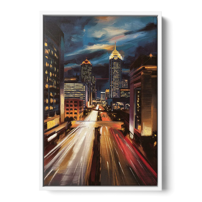 Atlanta Cityscape at Night Front - White Canvas Wall Art