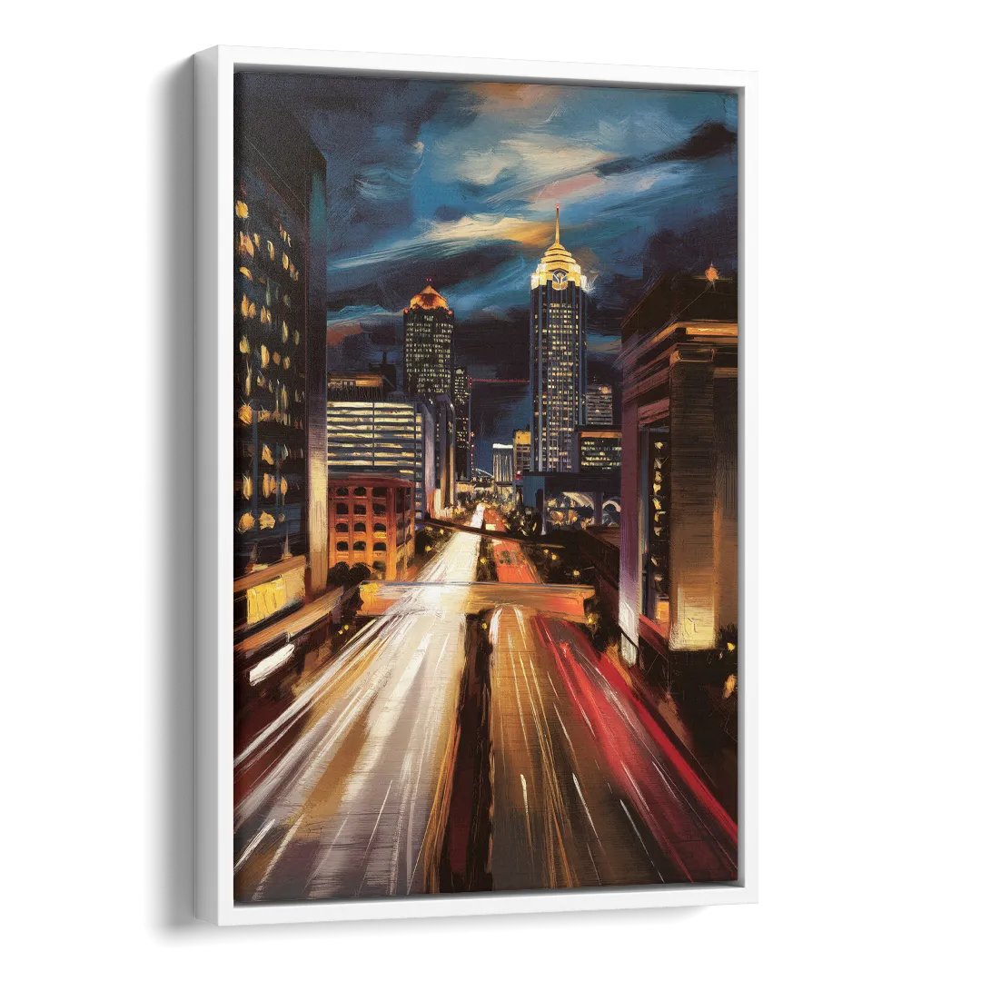 Atlanta Cityscape at Night Side - White Canvas Wall Art
