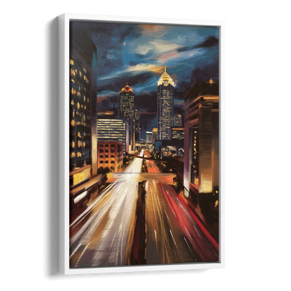 Atlanta Cityscape at Night Side - White Canvas Wall Art