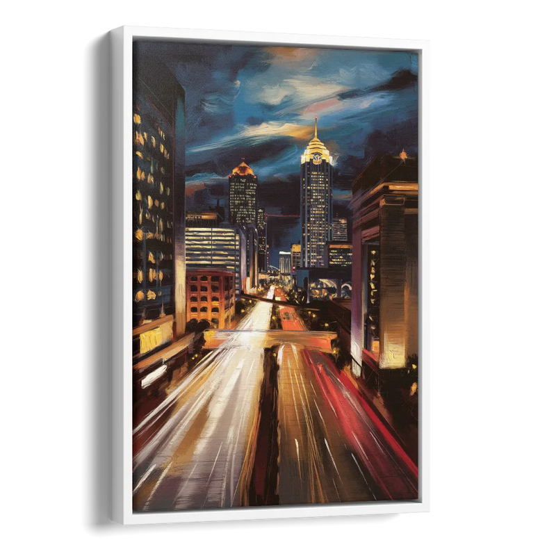 Atlanta Cityscape at Night Side - White Canvas Wall Art