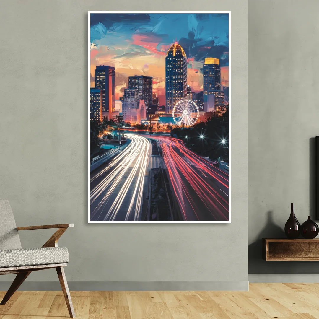 Atlanta Downtown Landmarks Sitting Room - White Canvas Wall Art
