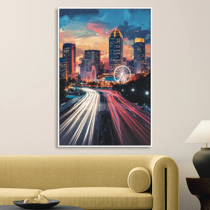 Atlanta Downtown Landmarks Living Room - White Canvas Wall Art